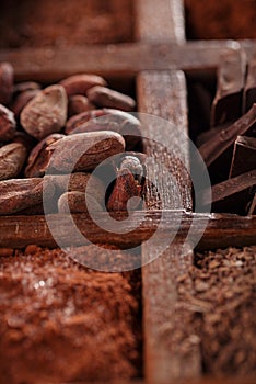 Old spicy box full of chocolate