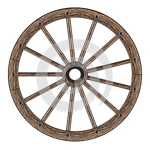 Old spoked wooden wheel, 3D rendering