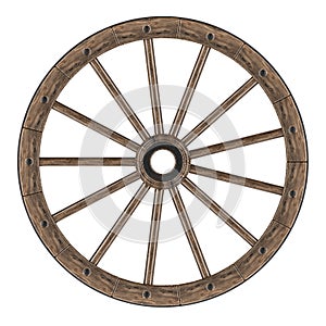 Old spoked wooden wheel, 3D rendering photo