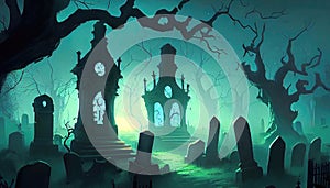 an old spooky cemetery at night royalty illustration for graveyard scene designs for halloween