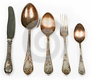 Old spoons, fork and knife