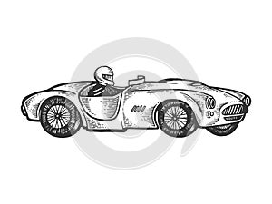 Old sport race car engraving vector illustration