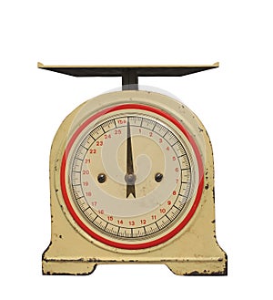 Old spring weight scale with dial isolated.