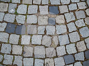 Old square granite cobblestone street road pavement texture background