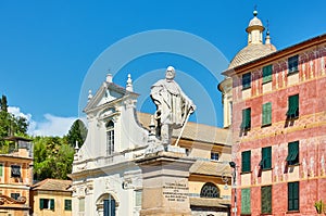 Old square with monument to Giuseppe Garibaldi in Chiavari photo