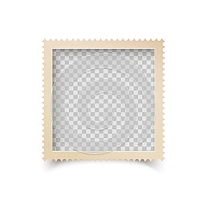 Old Square Photo Frame with Ornamental Edge. Retro Photo Blank with Shadow Isolated on White Background. Vector illustration