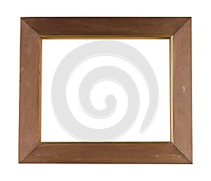 Old square wooden frame for painting or picture isolated on a white background