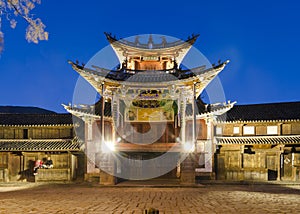 The old stage theatre in Sideng square at night  Shaxi  Yunnan  China