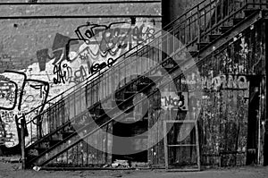 Old staircase with graffiti