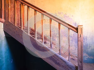 Old staircase in ruined and abandoned house. Kolmanskop, Namibia