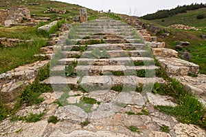 Old stairs in ancient city, Hierapolis near Pamukkale, Turkey