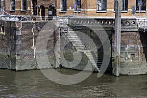 Old stairs in Speicherstadt Hamburg, Germany