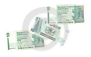 Old Standard Chartered Bank ten dollar notes from Hong Kong