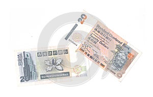 Old Standard Chartered Bank twenty dollar notes from Hong Kong
