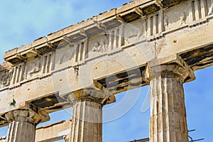 Old Statues Top Parthenon Acropolis Athens Greece