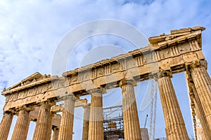 Old Statues Top Parthenon Acropolis Athens Greece