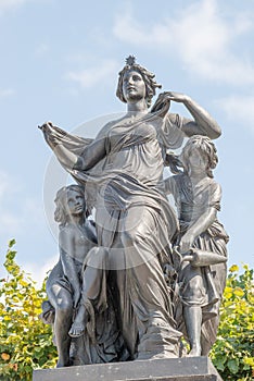 Old statutes of fairytale personages at Elbe river bank in historical downtown, citycenter of Dresden, Germany photo