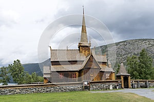 Old stave church in Lom, Norway