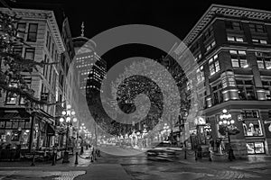 Old Steam Clock in Vancouver`s historic Gastown district at night