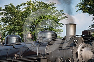 Old steam engine iron train detail close up