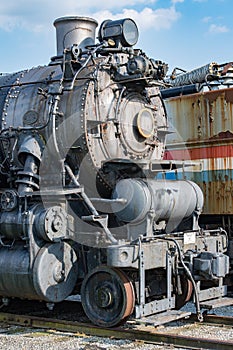 Old steam engine iron train detail close up