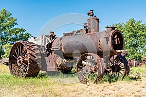 An old steam engine thresher in Saskatchewan