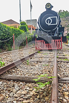 Old steam locomotive since 1925 at Hua Hin railway station, Thai