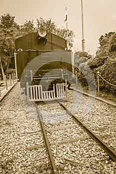 Old steam locomotive since 1925 at Hua Hin railway station, Thai