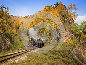 Old steam locomotive in the Circum-Baikal Railway photo