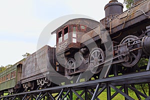 Old train with a steam locomotive city of Puebla, mexico V