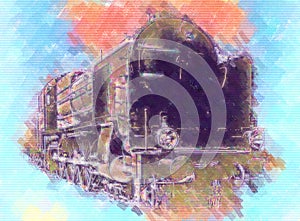 Old steam locomotive engine retro vintage abstract drawing