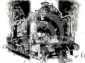 Old steam locomotive engine retro vintage abstract drawing