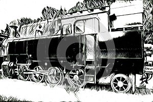 Old steam locomotive engine retro vintage abstract drawing