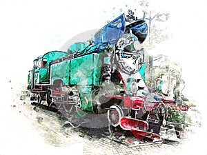 Old steam locomotive engine retro vintage for design