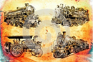 Old steam locomotive engine retro vintage funny arwork