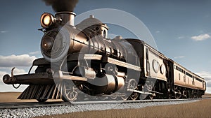 old steam locomotive in motion a steampunk, High-speed commuter express train.