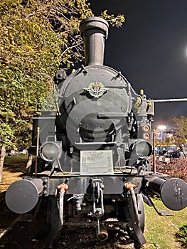 Old steam locomotive by night