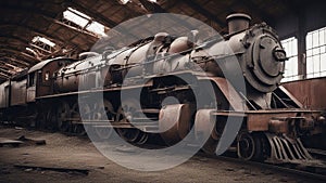 old steam locomotive An old steam locomotive train that has been abandoned and forgotten in a junkyard.