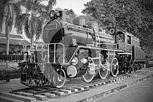 Old Steam Locomotive or old vintage steam train in Kanchanaburi, Thailand.