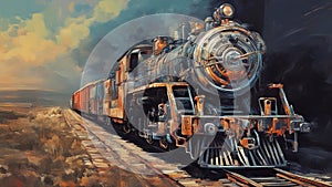 old steam locomotive painting of a train dynamic colors