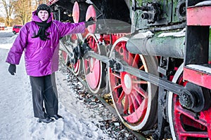 Old steam locomotive wheel and rods