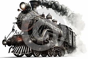 Old steam locomotive on a white background. Generative AI