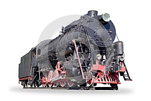 Old steam locomotive on a white background