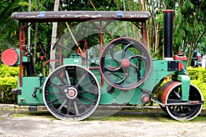 Old steam roller machines for laying of asphalt