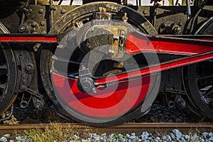 Old steam train - detail of the drive wheel