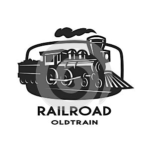 Old steam train emblem, logo.