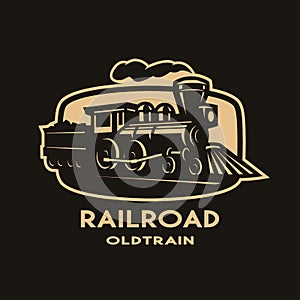 Old steam train emblem, logo.