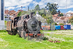 Old steam train engine near Estacion Presidente Arce, old railway station in Sucre, Boliv