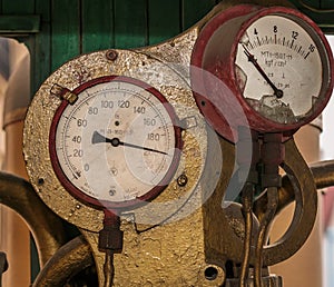 Old steam train gauges