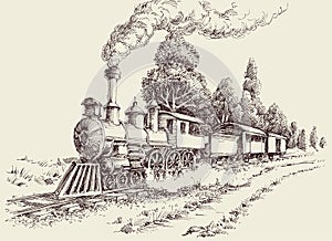 Old steam train on railways